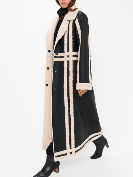 Swiss Alps Coat in Black Faux Leather & Sherpa