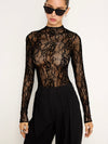 Lace Mock Neck Bodysuit in Black