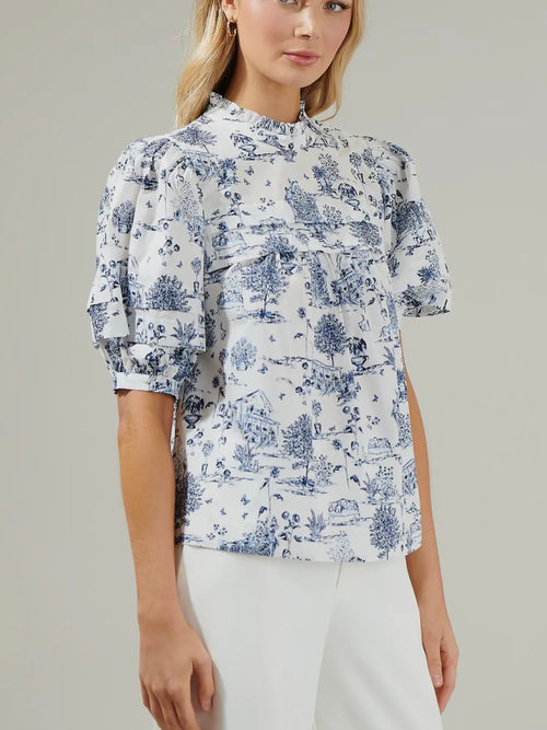 Renzo Toile Blouse in Blue