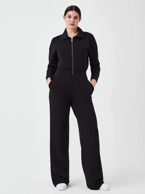 AirEssentials Long Sleeve Wide Leg Jumpsuit in Very Black