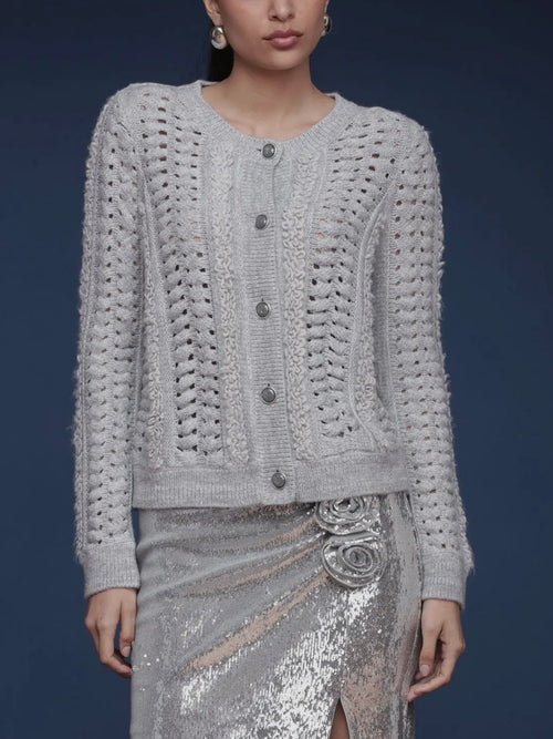 Textured Knit Cardigan in Grey
