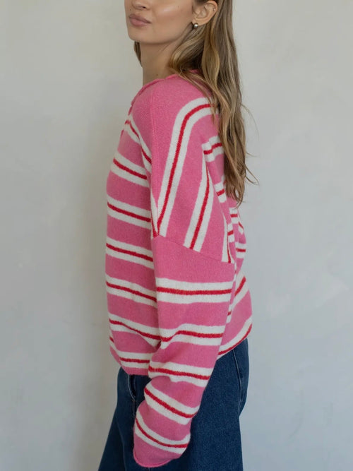 Piper Cardigan in Rose Varsity Stripe