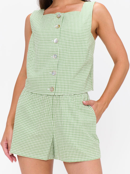 Maren Top in Field Green Gingham