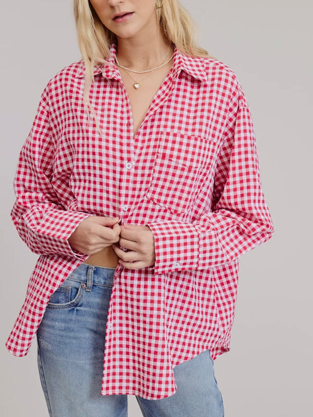 Picnic Club Button Down in Ruby