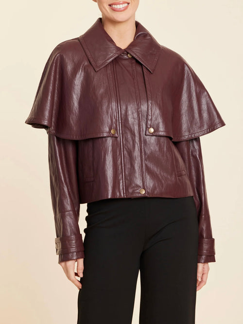 Faux Leather Cape Jacket in Burgundy