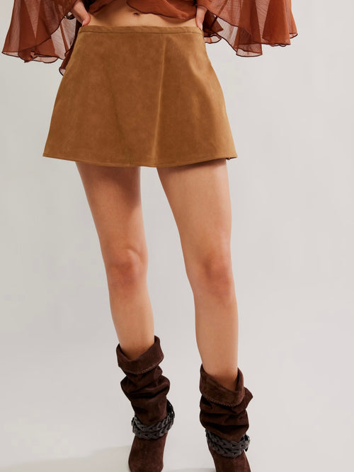 Paradise Found Suede Skort in Caramel Cafe