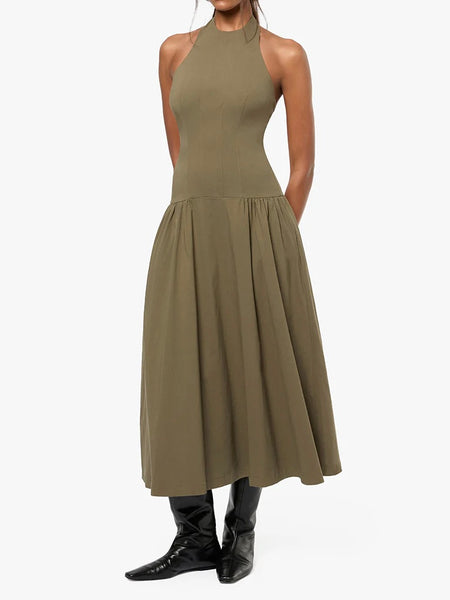 Halter Corset Midi Dress in Dark Green