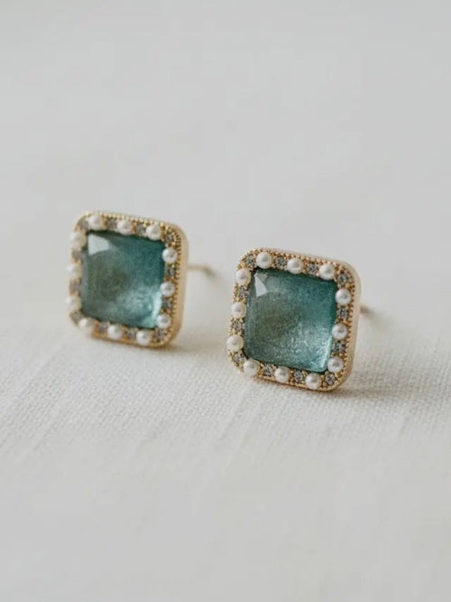 Blue CZ Square Studs