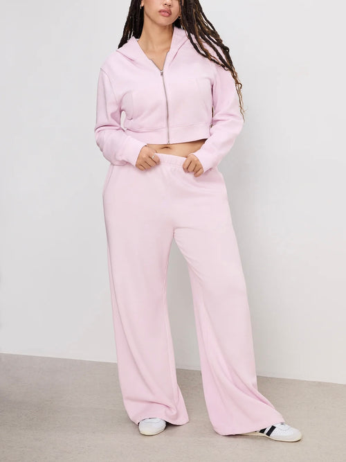 Brushed Fleece Wide Leg Pant in Washed Cotton Candy