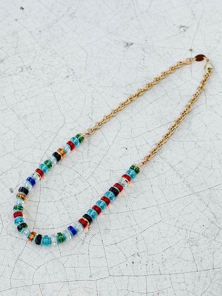 Heard Chain & Bead Necklace in Multi