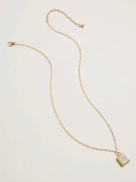 Painted Tile Necklace in Lemon