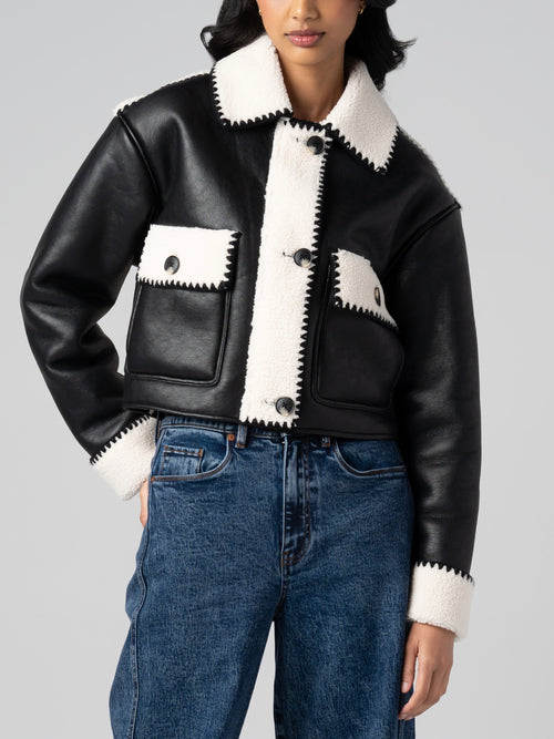 Show and Tell Whipstitch Jacket in Black & Cream