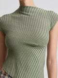 Radial Rib Asymmetrical Top in Olive