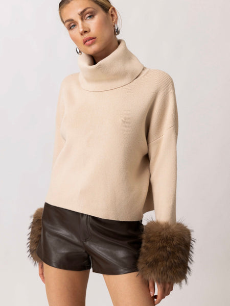 Hadley Faux Fur Sweater in Taupe