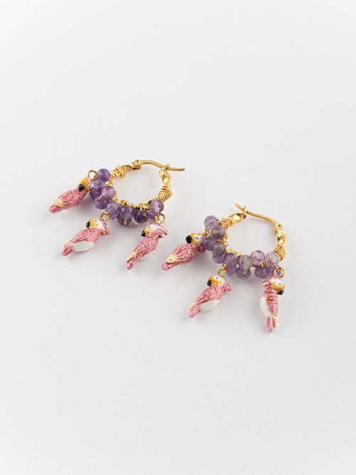 Cockatoo & Purple Beads Small Hoops