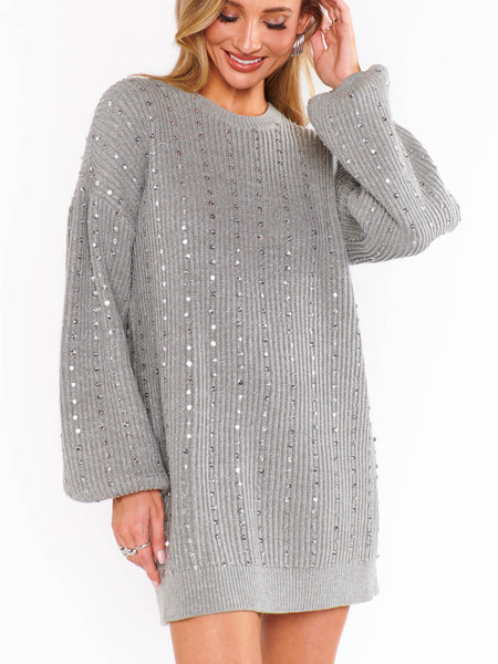 Social Sweater Dress in Silver Sequins Knit