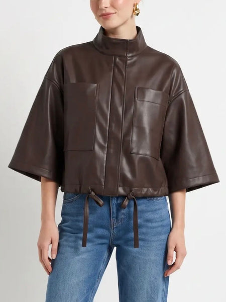Vivianne Faux Leather Cape in Chocolate