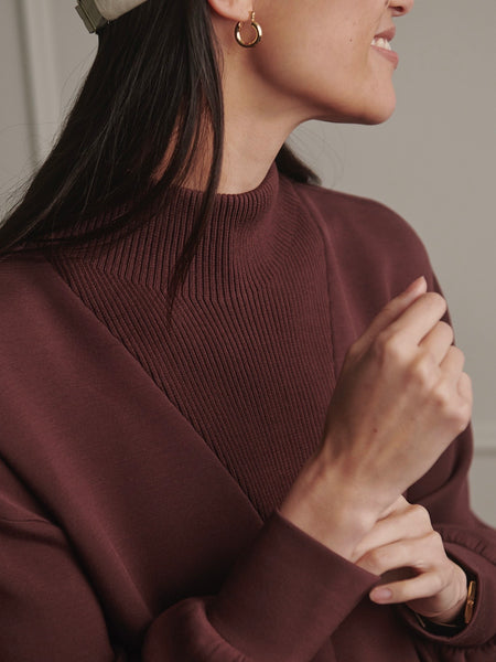 Novi Longline Mock Neck Sweat in Deep Mahogany