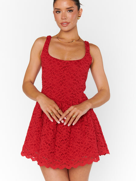 Ricci Skort Dress in Radiant Red Lace