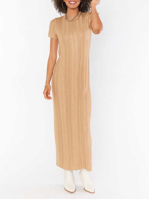 Valleta Midi Dress in Gold Shimmer Knit