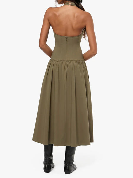 Halter Corset Midi Dress in Dark Green