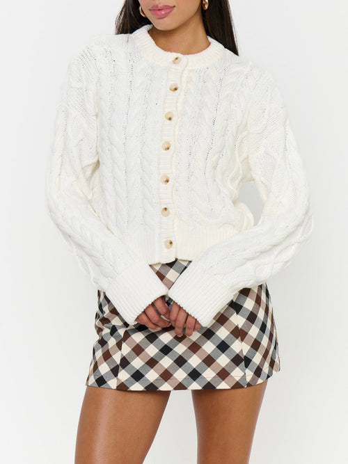Chimney Cardigan in Cream Cable Knit