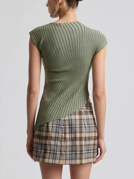 Radial Rib Asymmetrical Top in Olive