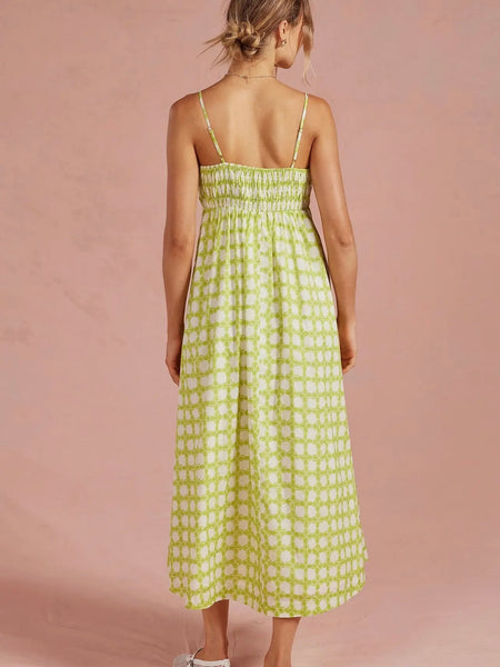Pintucked Palm Dress in Chartreuse