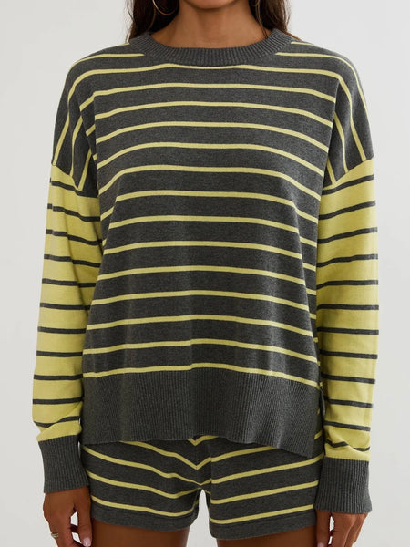 Callie Sweater in Butter Grey Stripe