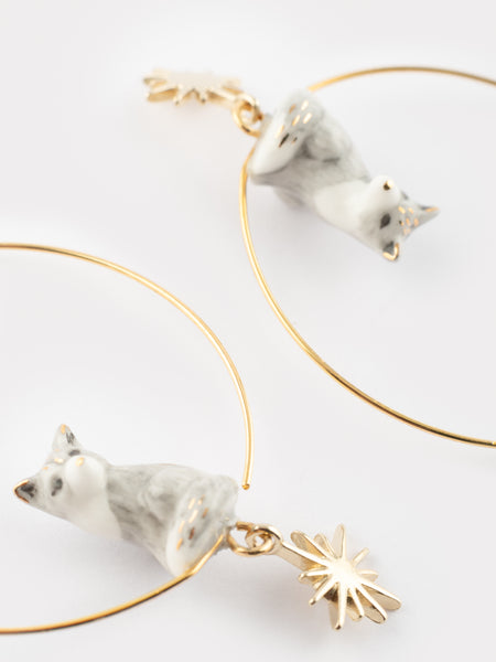 Polar Fox Small Hoop & Gold Star Earrings