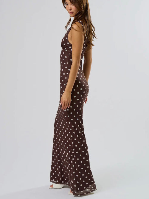 Doing Dots Maxi Dress in Brown