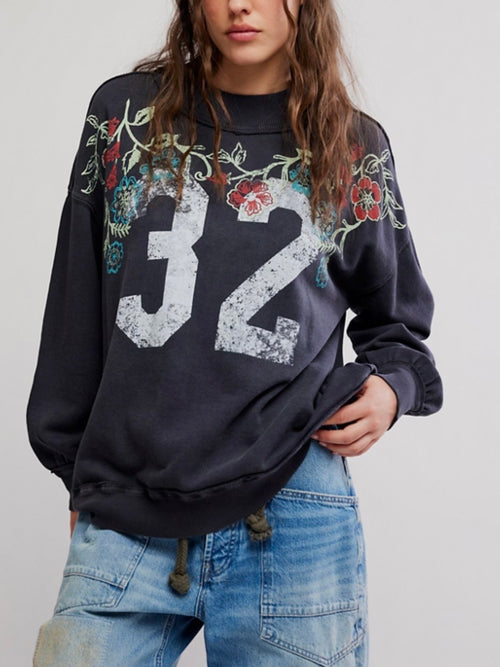 Palm Springs Turtle Graphic Sweatshirt in Washed Black Combo