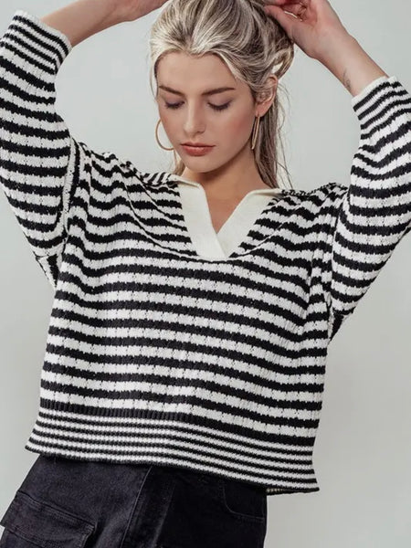 Silly Stripes Knit Top in Black & Ivory