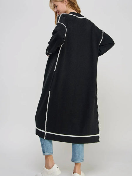 Contrast Maxi Cardi in Black