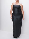 Tube Maxi Dress in Black Faux Leather