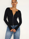 Virgo Rib Zip Front Sweater in Black