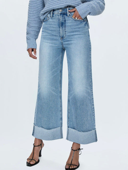 Lana Crop Wide Leg Cuffed Jean in Snowcat