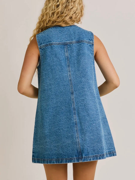Denim Does It Mini Dress in Mid Blue