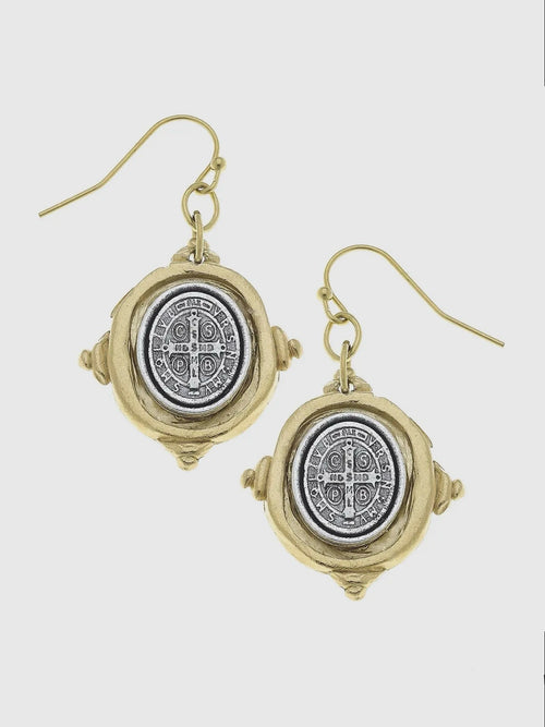 St. Benedict Cross Earrings in Gold & Silver