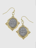 St. Benedict Cross Earrings in Gold & Silver