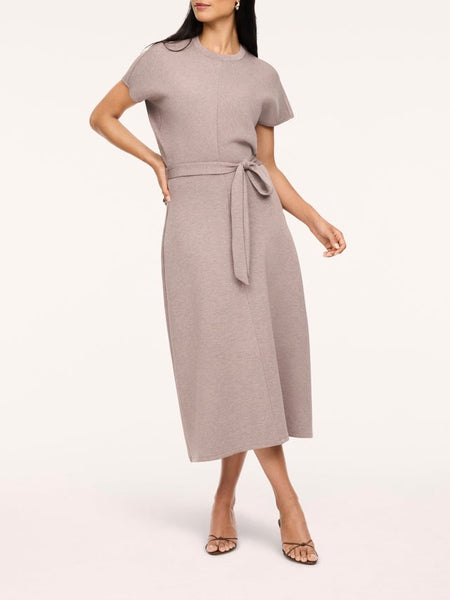 AirEssentials Draped Tie Waist Maxi Dress in Taupe Heather