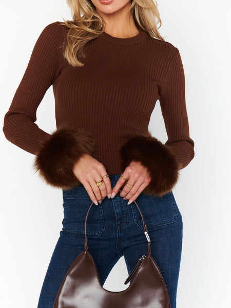 Fran Top in Chocolate Faux Fur