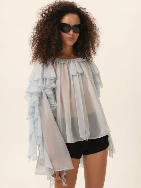 Lila Bow Blouse in Blue