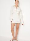 Stretch Poplin Button Shift Shirt in Cloud White