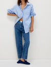 Sabine Tailored Stripe Shirt in Oxford Stripe Blue