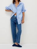 Sabine Tailored Stripe Shirt in Oxford Stripe Blue
