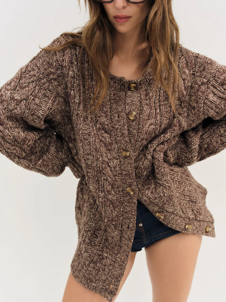 Nathalie Knit Oversized Cardigan in Brown