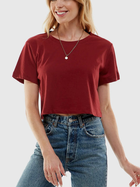 Out of the Boxy Crop Tee in Burgundy