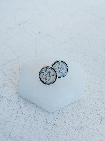 Cuba Studs in White & Silver