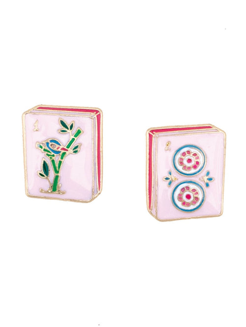 Mahjong Tile Studs in Pink